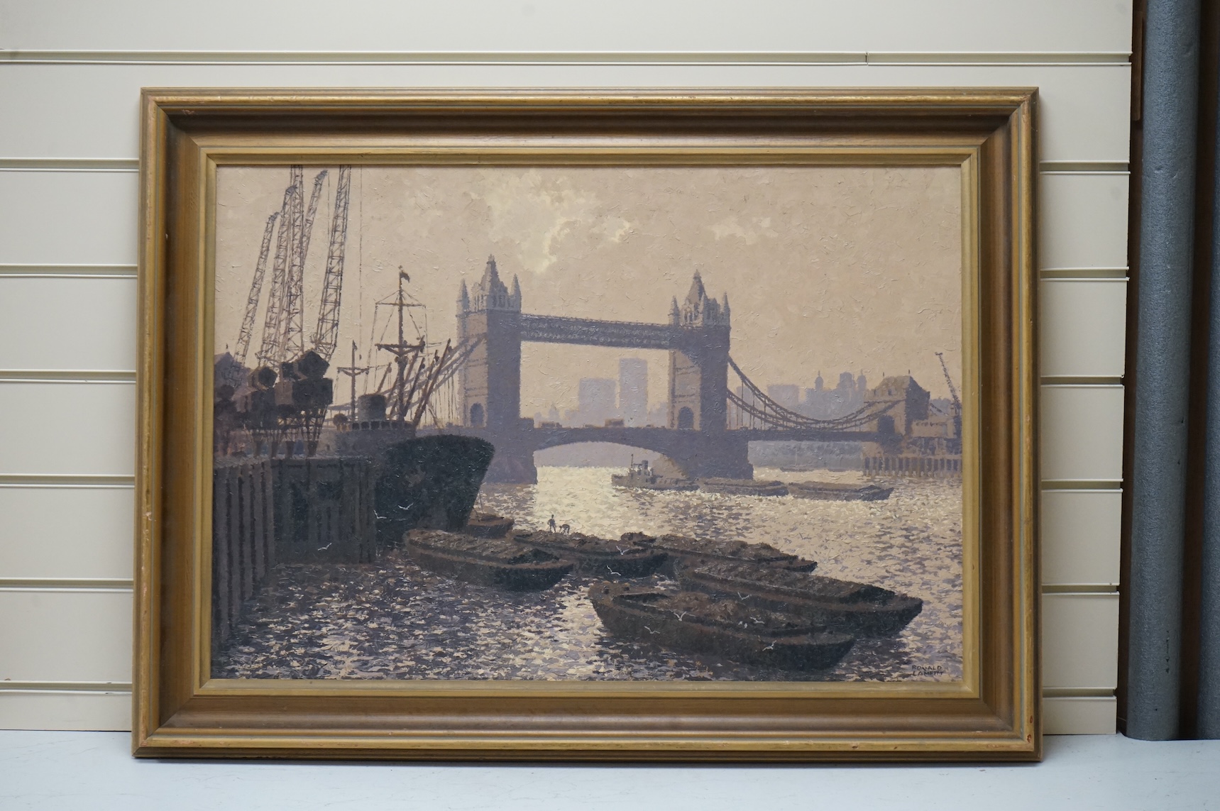 Ronald Lampitt (1906-1988), Impressionist oil on board, Thames riverscape, Tower Bridge, signed, 48 x 68cm